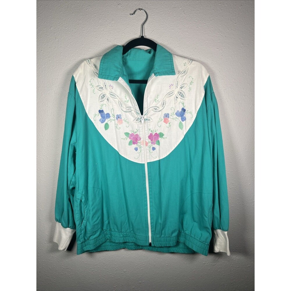 Vintage 80s or 90s windbreaker jacket with Flower Details #31